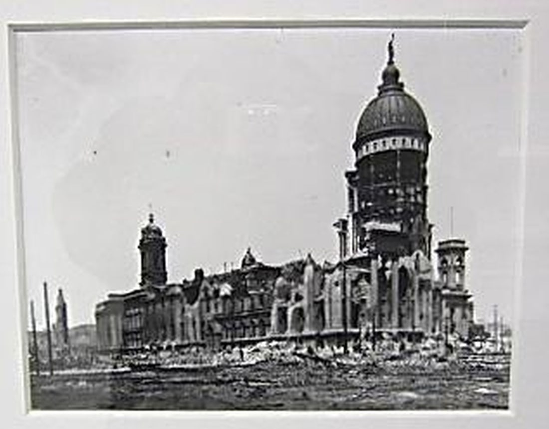 San Francisco Photograph of City Hall in Ruins: View from Larkin Street of San Francisco City Hall in Ruins, Circa: 1906. Dimensions: 8" x 10" (20.3 x 25.4 cm)