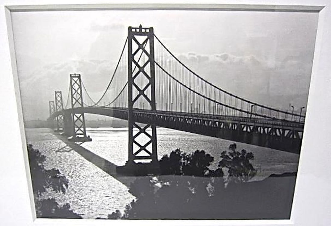 Deco Oakland Bay Bridge Black & White Photograph: Circa: 1936. Dimensions: 8" x 10" (20.3 x 25.4 cm)