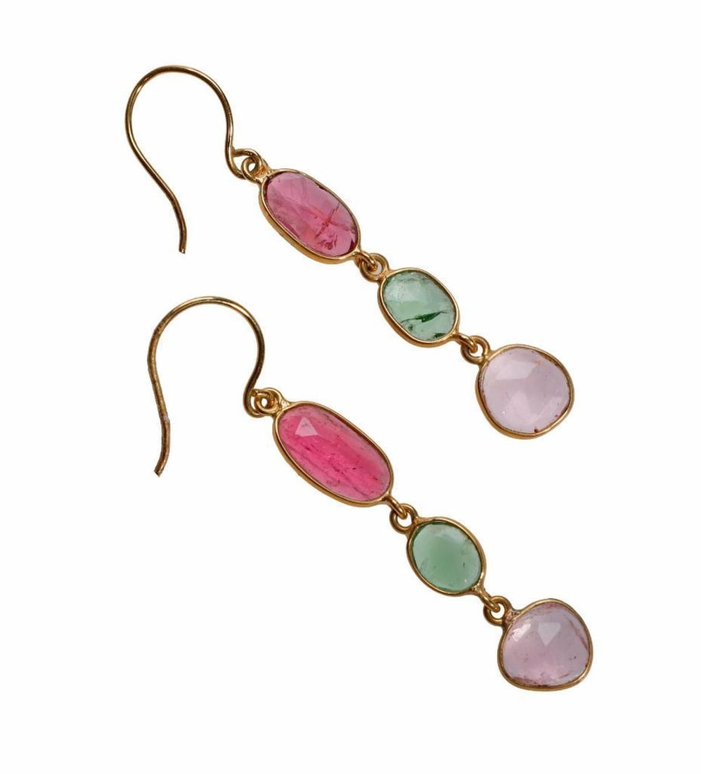 A pair of multi-color sapphire and 14k gold earrings (1 of 1)