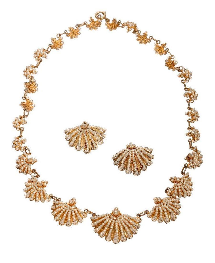 An antique seed pearl necklace and earring set (1 of 3)