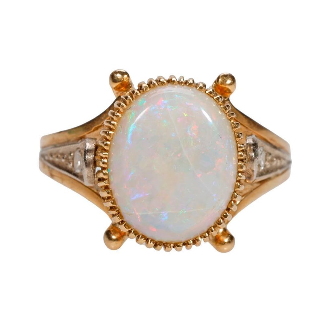 An opal, diamond and 14k gold ring (1 of 4)