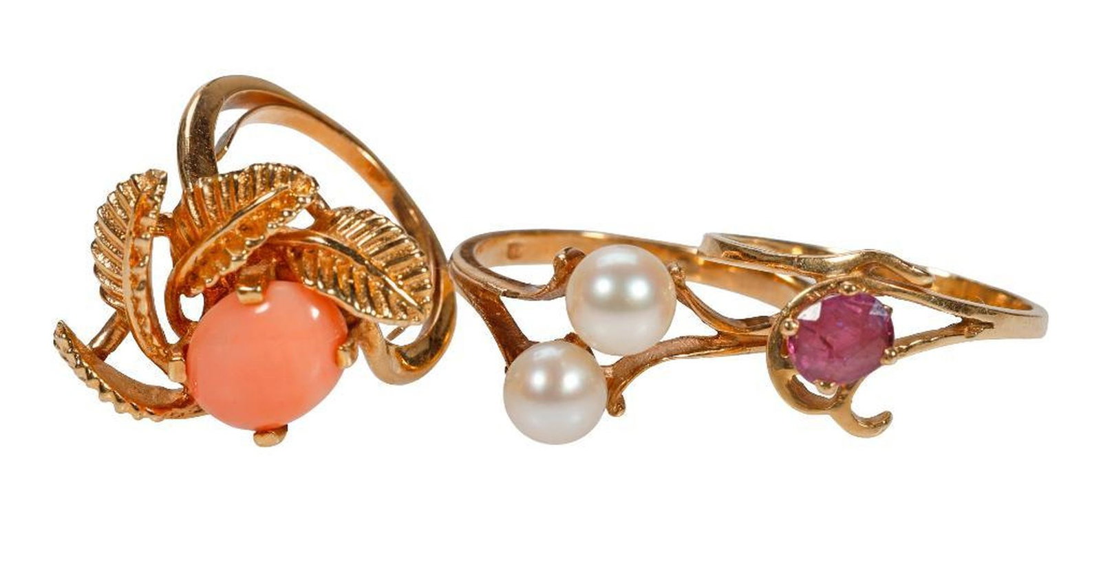 Three gem-set and 14k gold rings (1 of 4)
