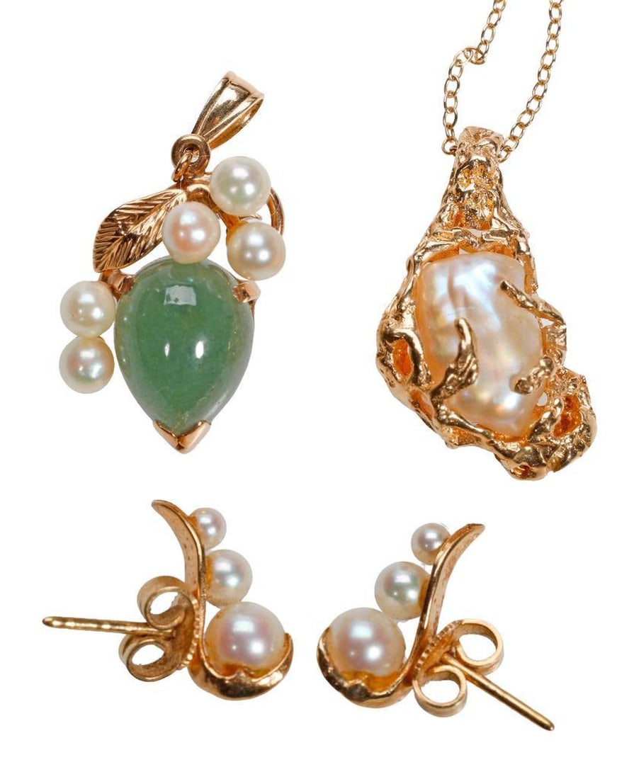 A group of cultured pearl and gem-set 14k gold jewelry (1 of 4)