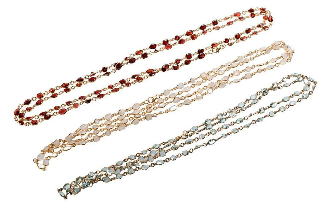Three gem-set land gilt silver longchain necklaces (1 of 4)