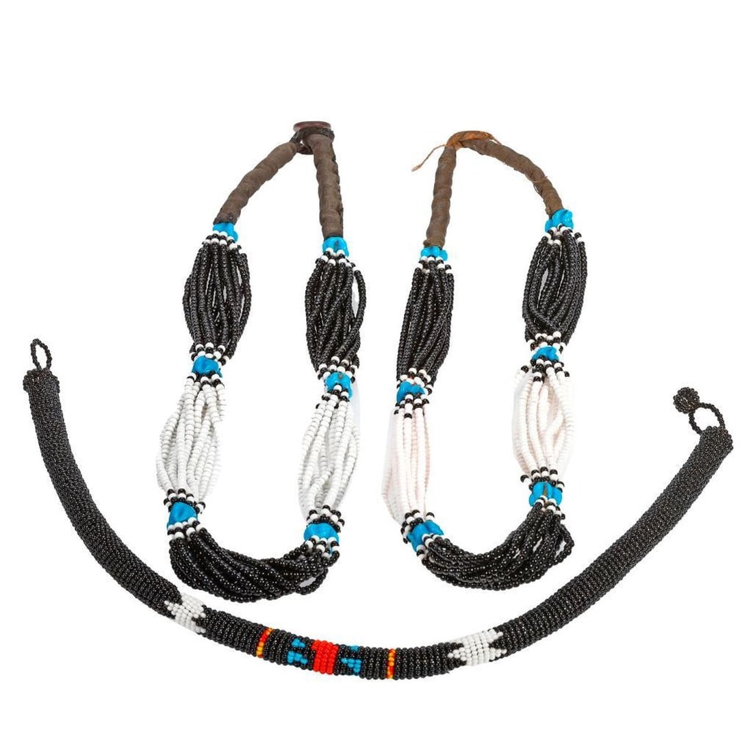 Five multi-strand trade bead necklaces: of assorted beads and lengths