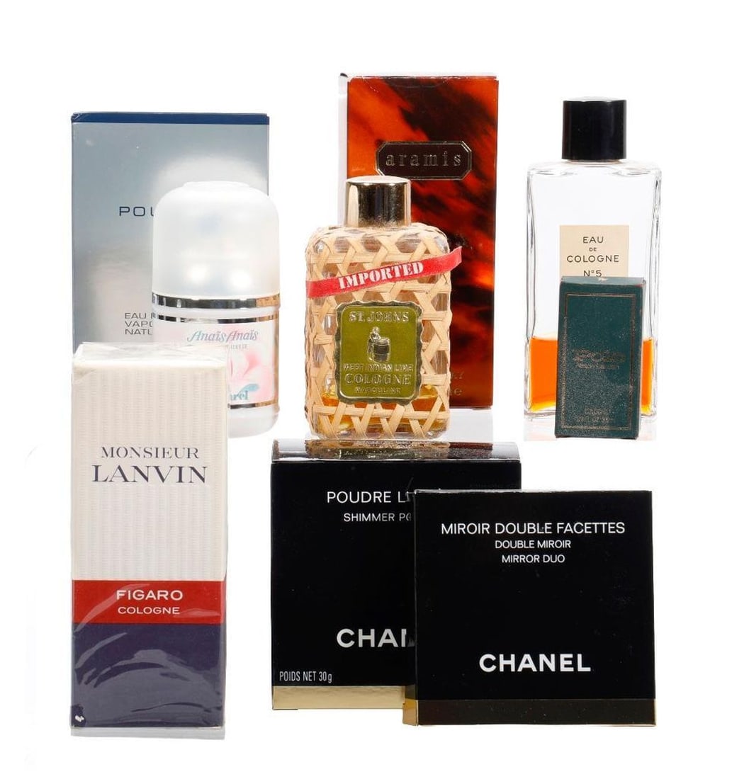 Vintage Perfume and Cologne (6), with Chanel Powder/Makeup Accessories (1 of 2)