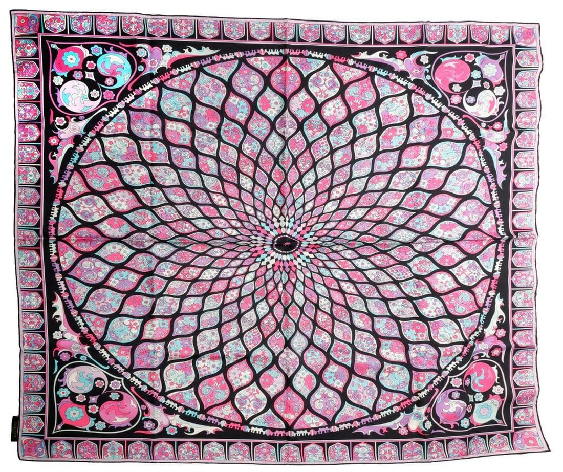 Vintage Emilio Pucci Silk Scarf, Pink/Blue Floral (1 of 3)