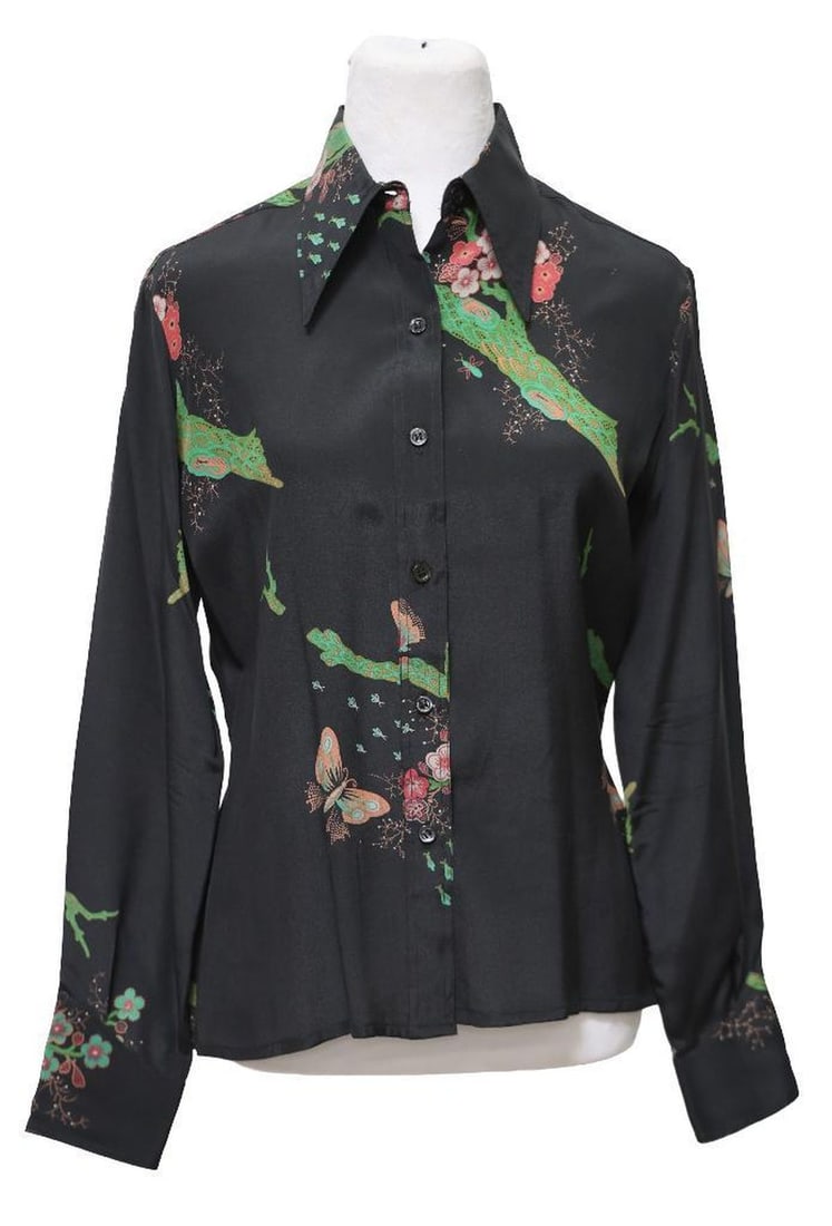 Two Vintage Silk Blouses (Sz L/14), Orange and Butterflies (1 of 6)