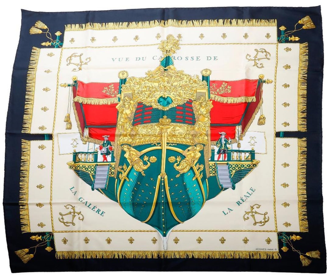 Vintage Hermes Silk Scarf, Vue Du Carrose De La Gallere (1 of 2)