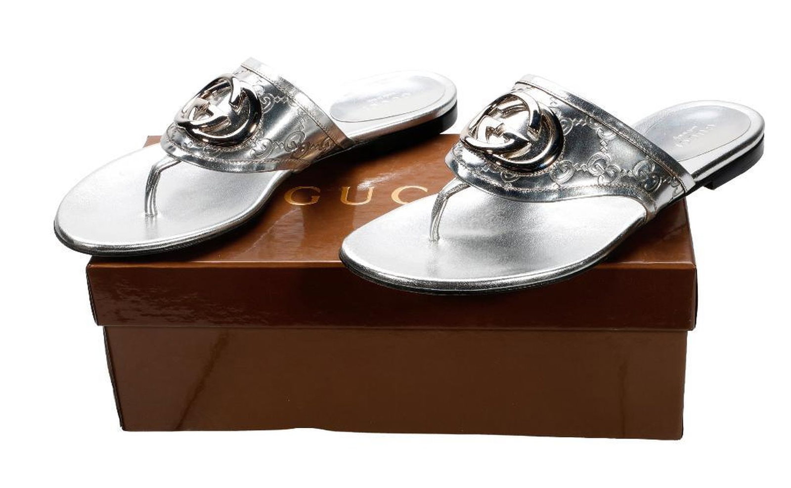 Vintage Gucci Silver Leather Thong Sandals (Sz 7.5B) (1 of 3)