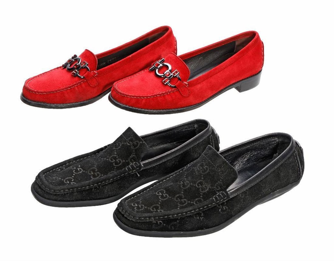 Vintage Gucci Black Suede Loafers, with Stuart Weitzman Loafers (Sz 7) (1 of 2)