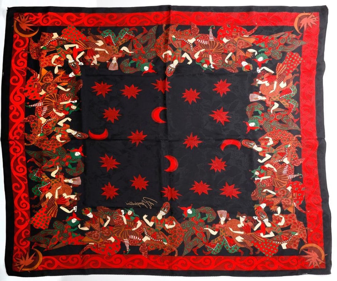 Vintage Silk Masquerade Ball Motif Scarf by Zhangellini, with others (3) (1 of 2)