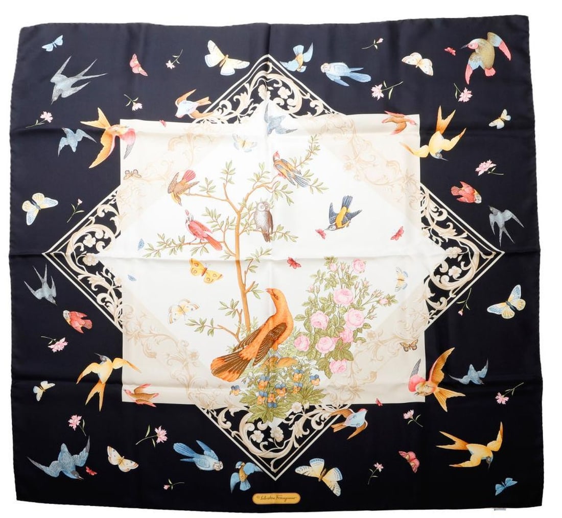 Vintage Ferragamo Silk Scarf, Birds and Butterflies (1 of 3)