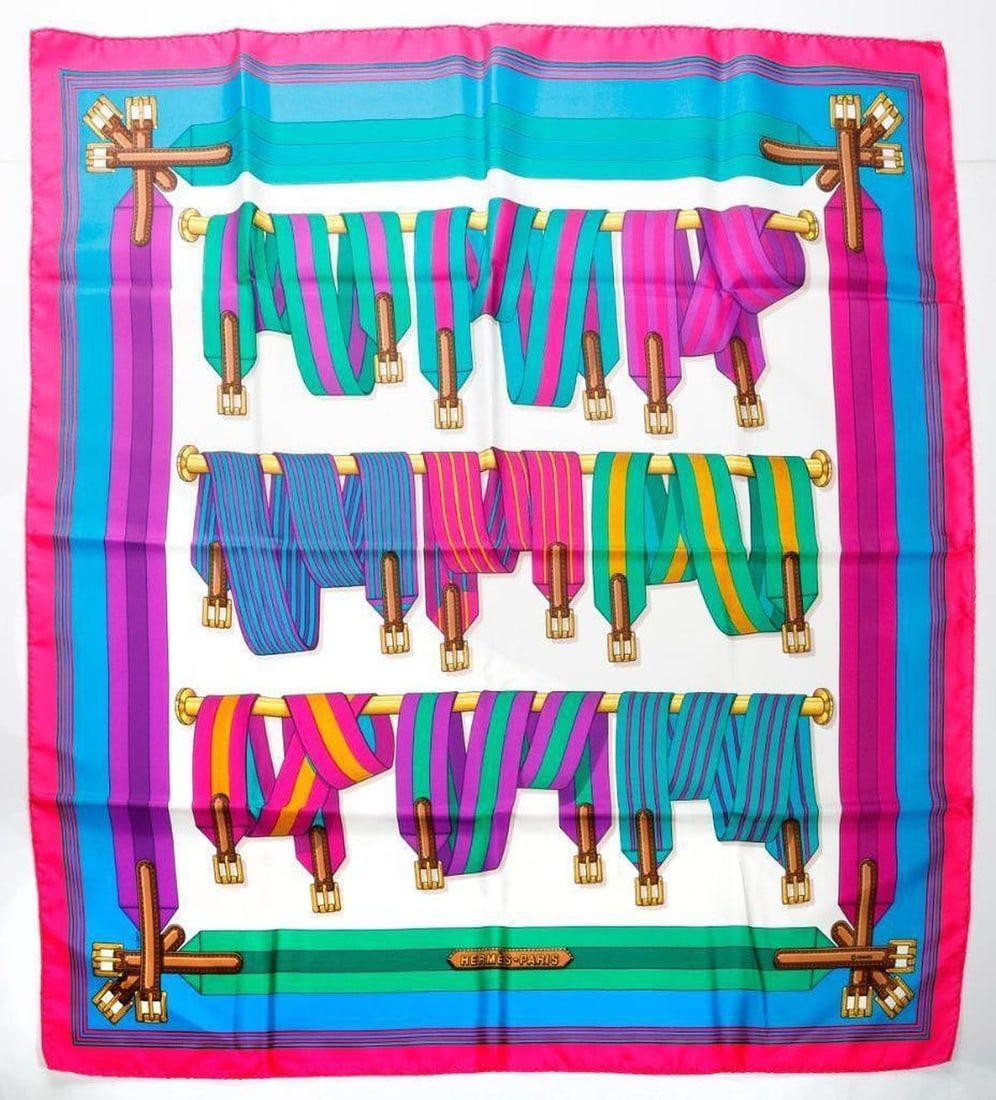 Vintage Hermes Paris Silk Scarf, Les Sangles (1 of 2)