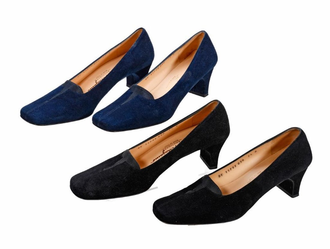 Two Pairs Vintage Ferragamo Suede Pumps (Sz 7.5B) (1 of 3)