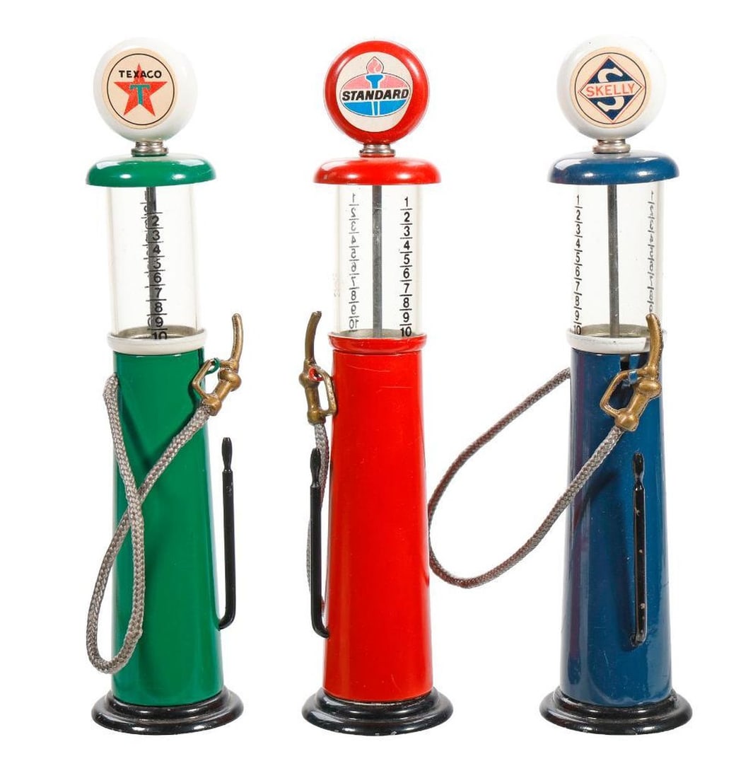 Three Miniature Replica Branded Visible Gas Pumps (1 of 1)