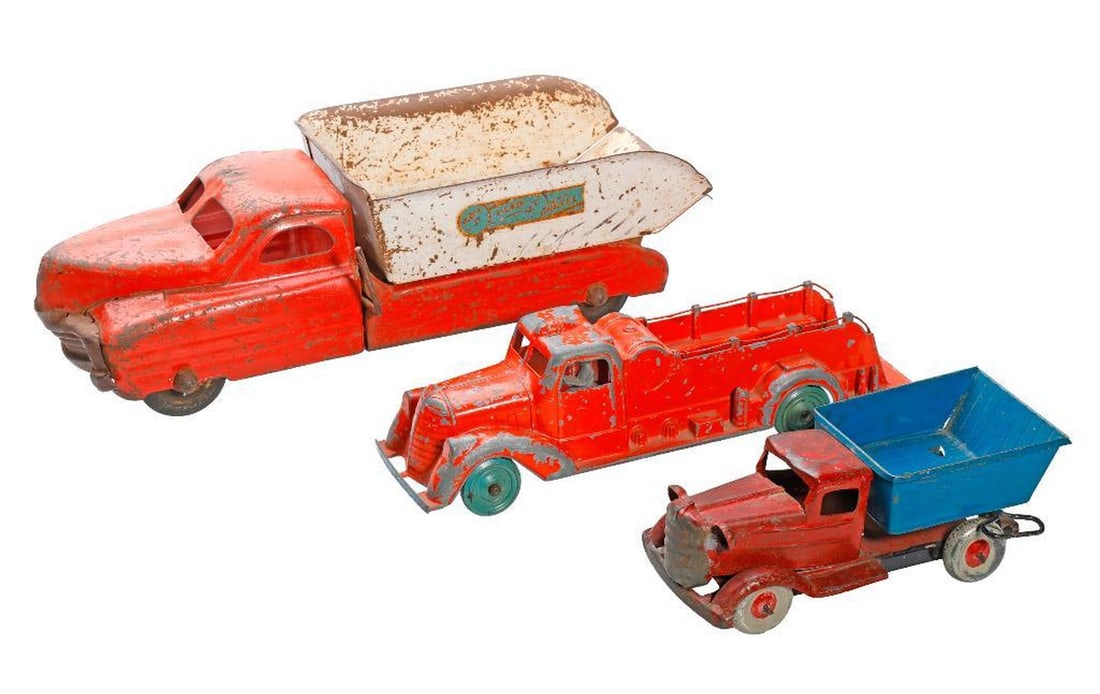 Three Vintage Pressed Steel Toy Trucks (1 of 2)