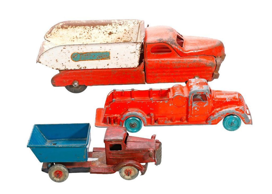 Three Vintage Pressed Steel Toy Trucks - 2