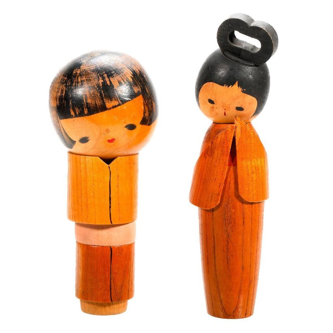Ten Japanese Kokeshi Blond Wood Dolls - 5