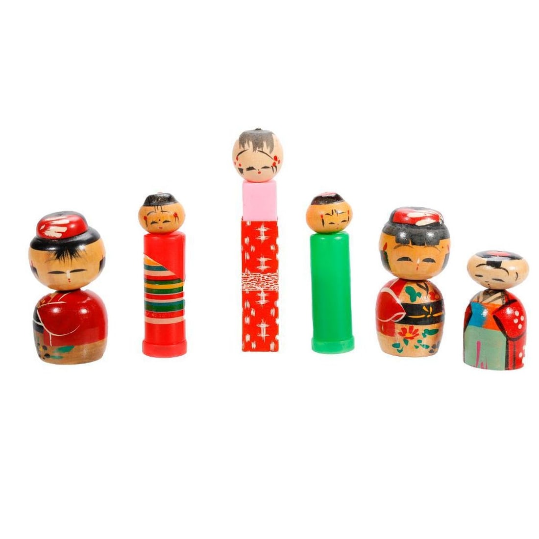 Collection of Miniature Japanese Kokeshi Wood Dolls - 2