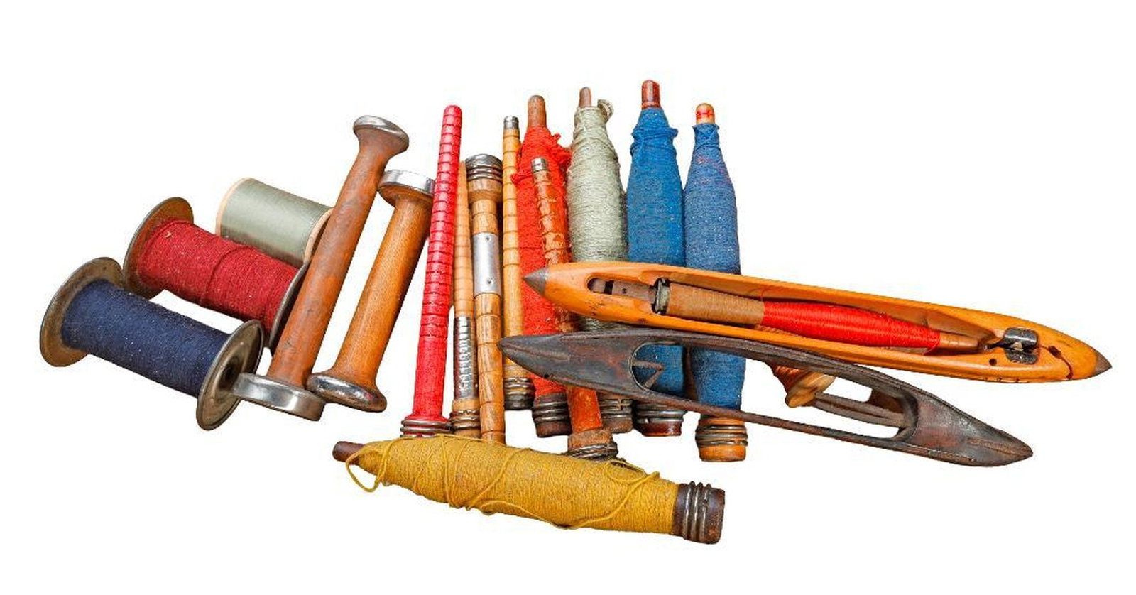 Collection of Vintage Industrial Textile Mill Bobbins, Spools and Spindles - 2