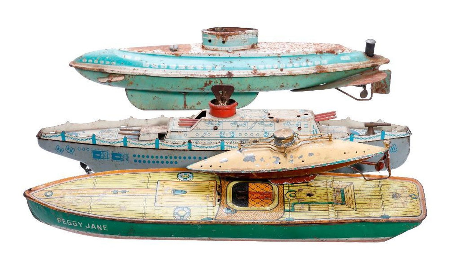 Lot of Vintage Tin Toy Boats or Submarines (1 of 3)