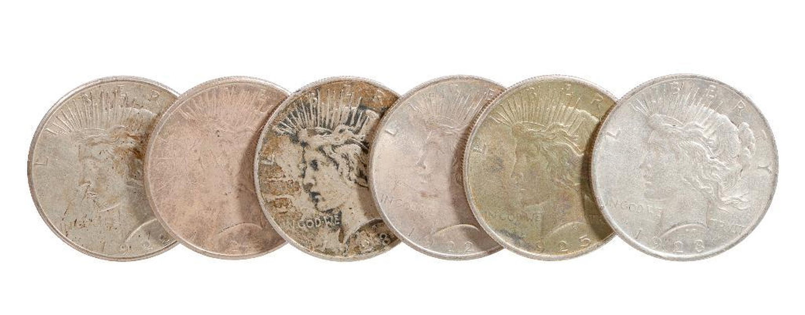 Ten Silver Peace Dollars (1 of 3)
