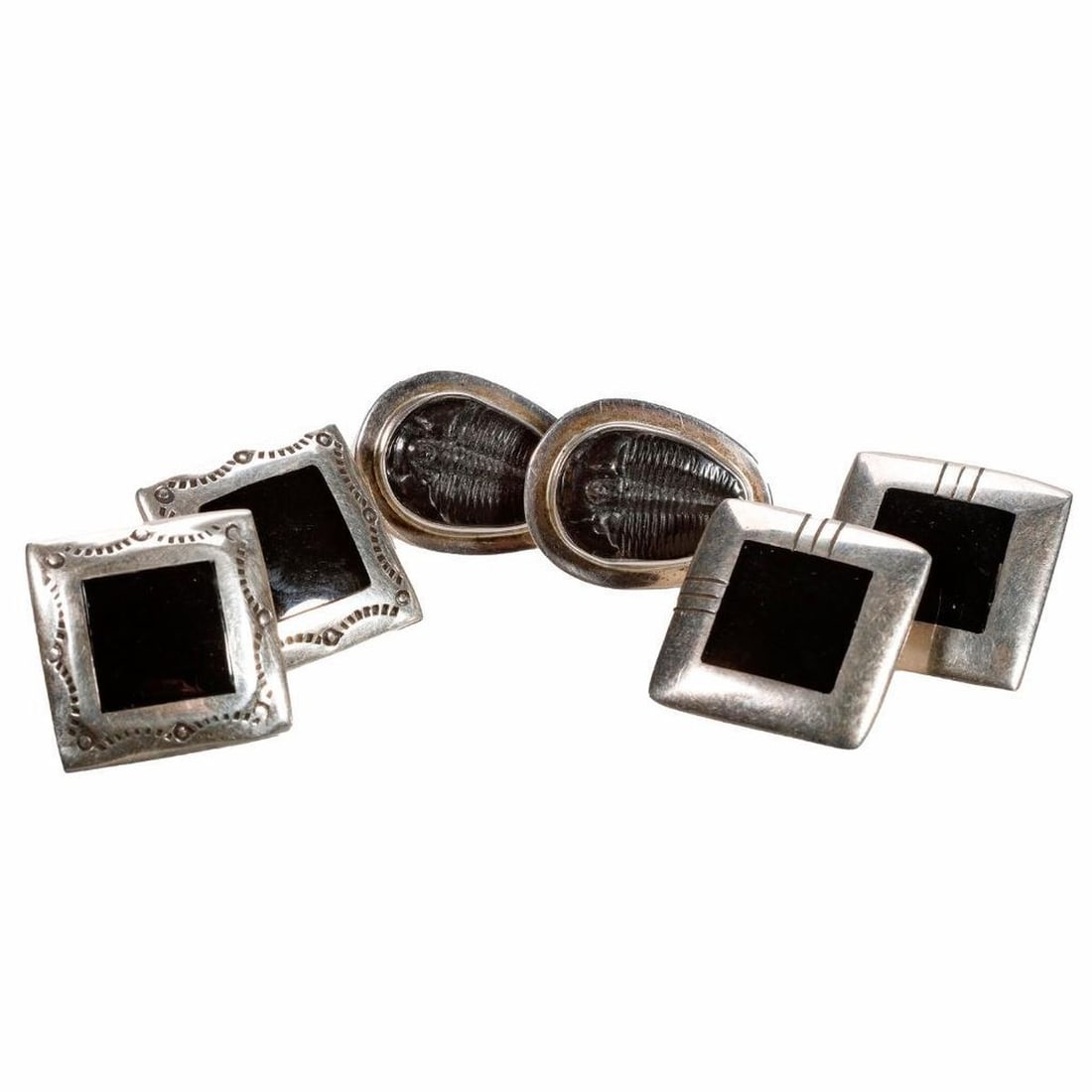 Vintage Native American Southwest Earrings: Southwest Jewelry. Silver Turquoise and hard stone Earrings. Four (4) pairs. Approximate Weight: 37 Grams. Size: 1 x 1 inches (largest example). Condition Good (no breaks or damages)