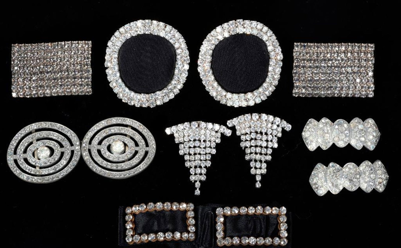 Six pairs of antique rhinestone buckles (1 of 3)