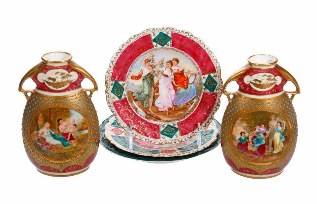 Pair Royal Vienna style porcelain urns (1 of 6)