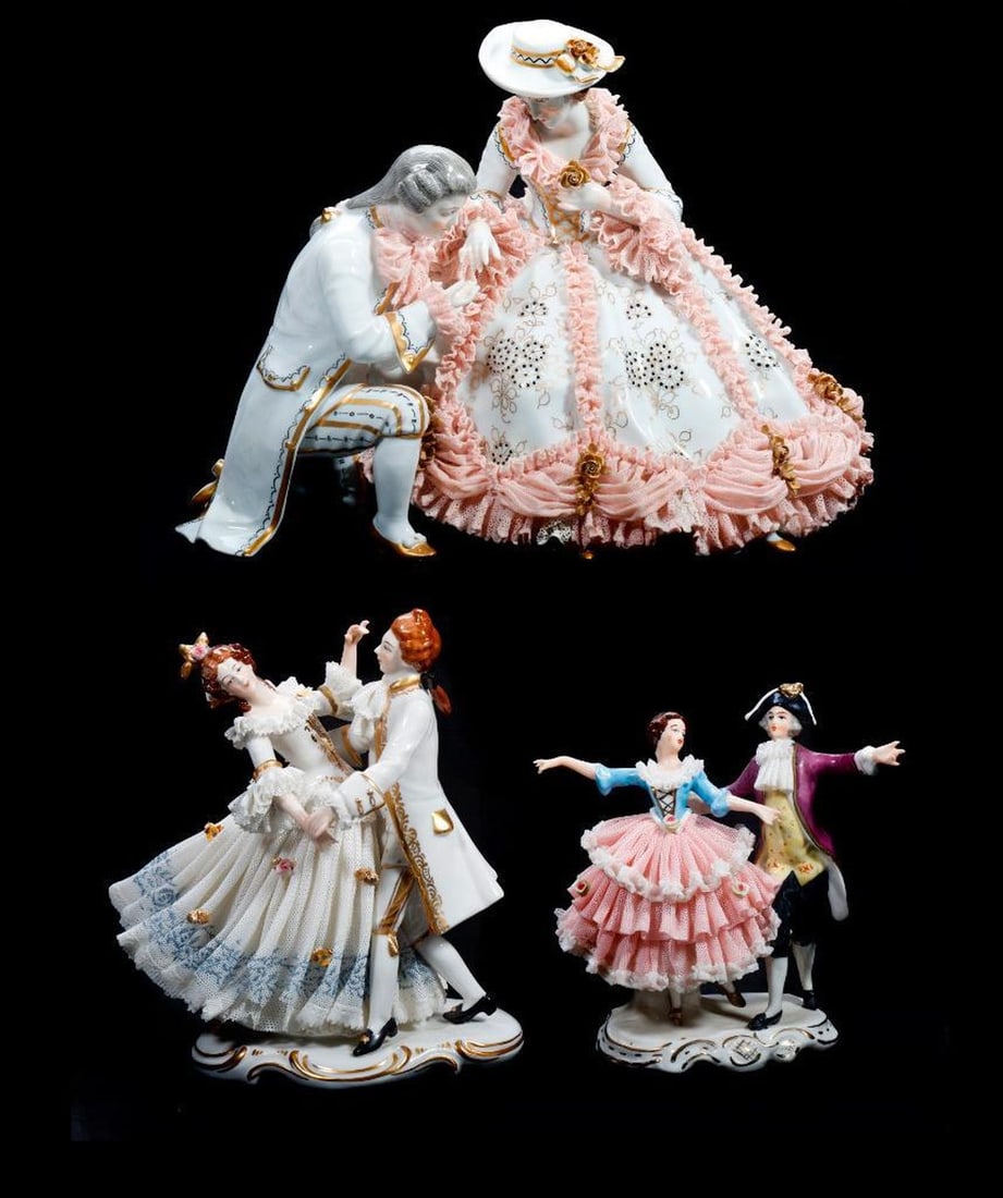 Three Dresden Lace Porcelain Figural Groups (1 of 5)