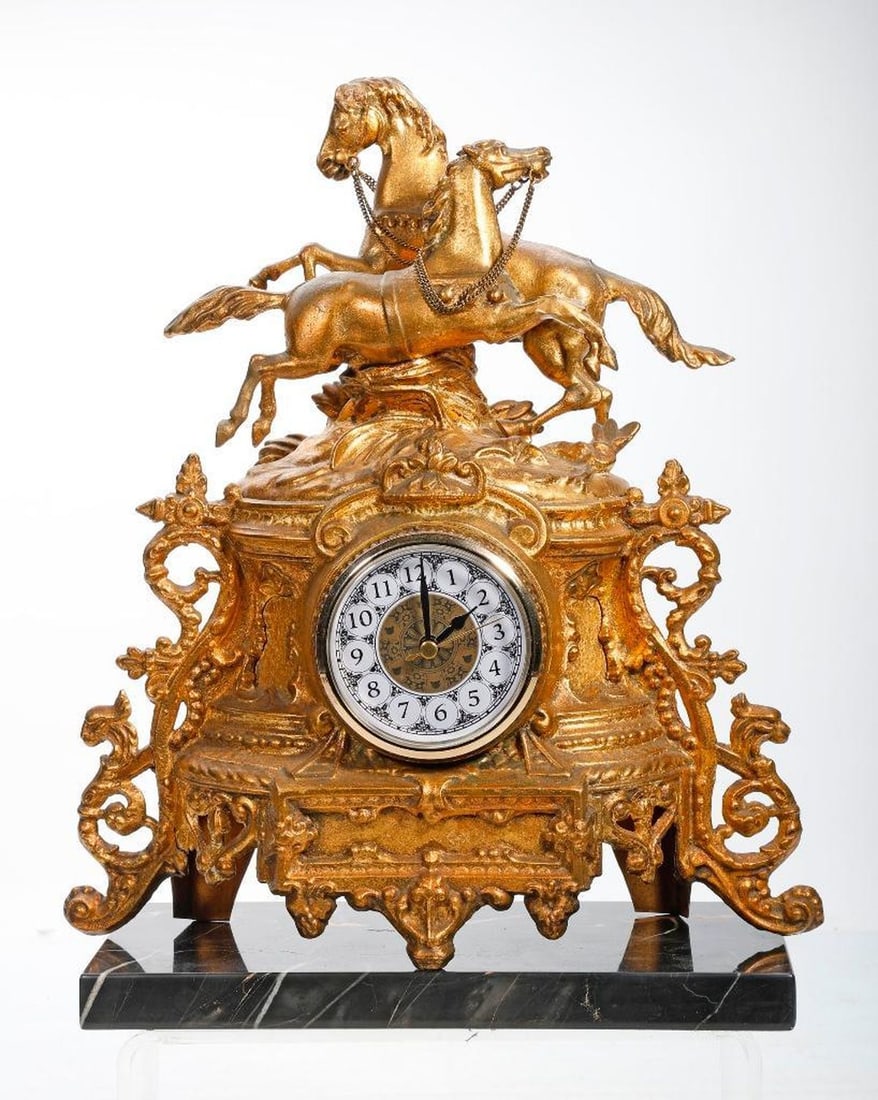 Gilt Metal Marly Horses Statue Clock (1 of 2)