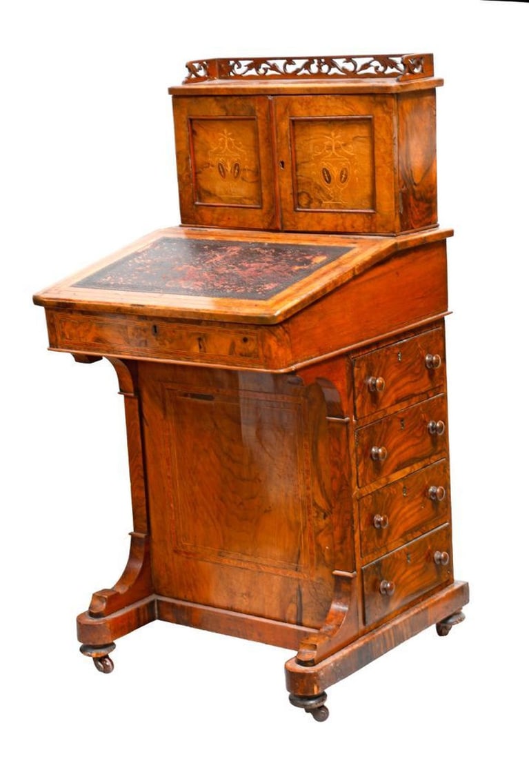 English Inlaid Burl Walnut Davenport (1 of 5)