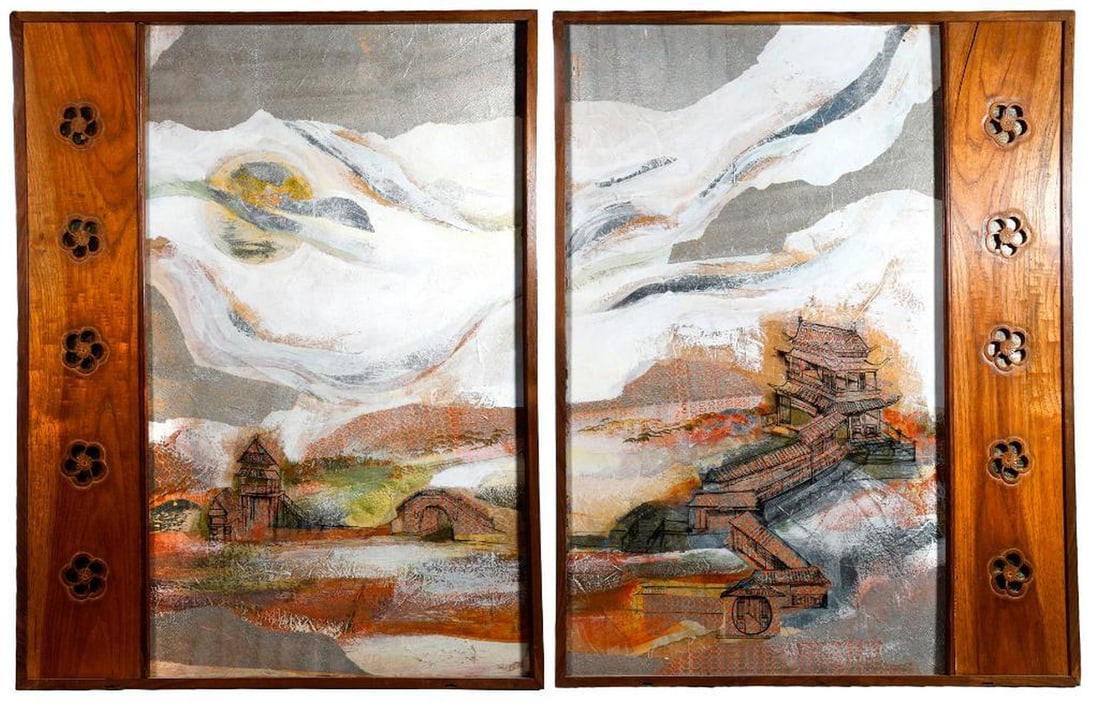 Two Japanese Mixed Media Decorated Shoji Panels (1 of 3)