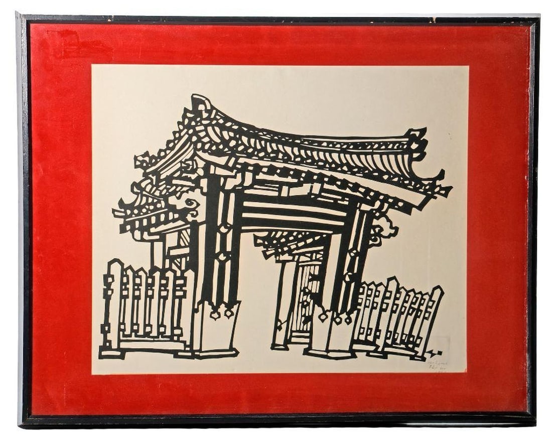 Inagaki Nenjiro (Mikumo) Modern Prints (3): Artist Inagaki Nenjiro (Published by Mikumo Mokuhansha) Title: (1) Temple Gate; (2) Big Bell Temple (smallest); (3) Gioji Temple in Autumn Signature: Pencil signed lower right Medium: Woodbl