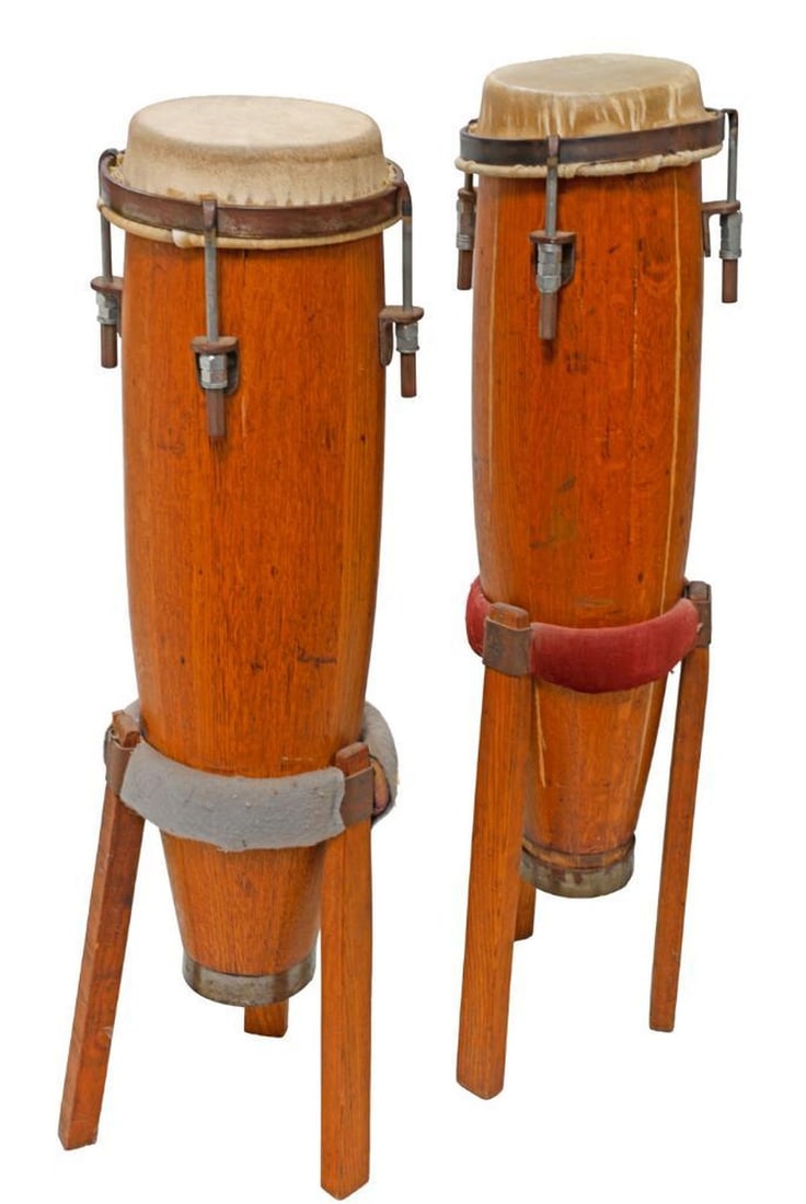 Pair of Vintage Conga Drums on Stands (1 of 1)