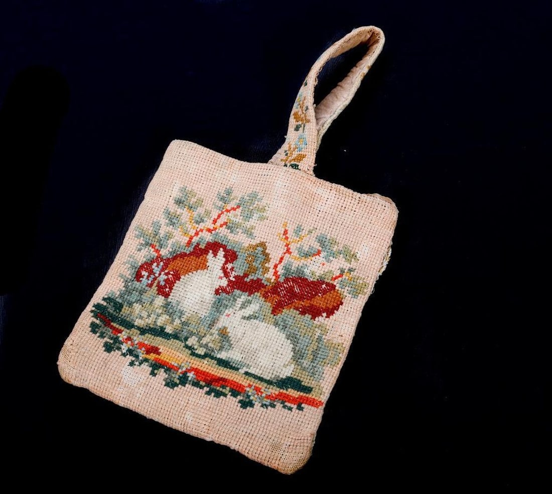 Two Antique Needlework Pieces, Bag and Cloth (1 of 3)