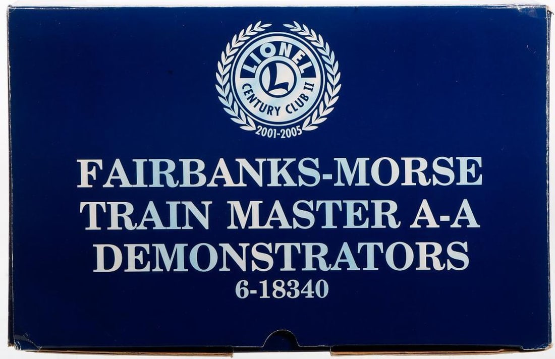Lionel O Gauge Mod Era FM Trainmaster Demonstrators: Lionel O Gauge Modern Era Century Club 6-18340 Fairbanks-Morse Train Master A-A Demonstrators Diesel Locomotives in original shelf and storage worn packaging.