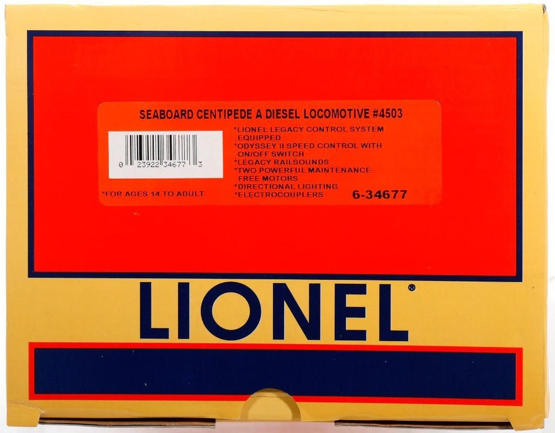Lionel O Gauge Modern Era Seaboard Centipede Diesel: Lionel O Gauge Modern Era 6-34677 Seaboard Centipede A Diesel Locomotive #4503 in original packaging with corrugated shipping carton