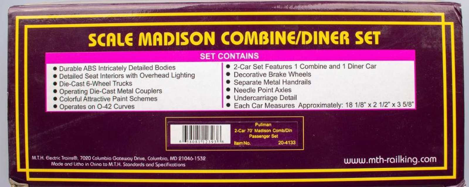 MTH O Gauge Scale Madison Combine/Diner Set - 2