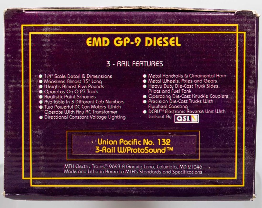 MTH O Gauge Union Pacific No. 132 EMD GP-9 Diesel Locomotive (1 of 2)