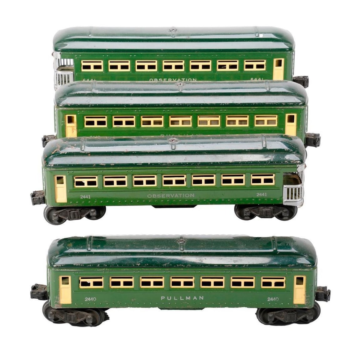 (4) Lionel O Gauge Postwar Green Metal Passenger Cars - 3