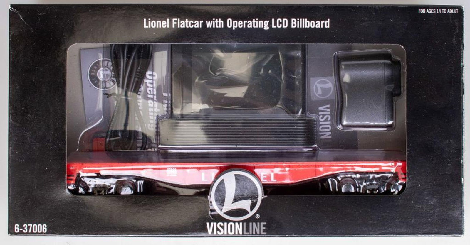 Lionel O Gauge Modern Era Vision Line Flatcar with LCD Billboard: Lionel O gauge Modern Era 6-37006 Vision Line Flatcar with Operating LCD Billboard in original packaging.