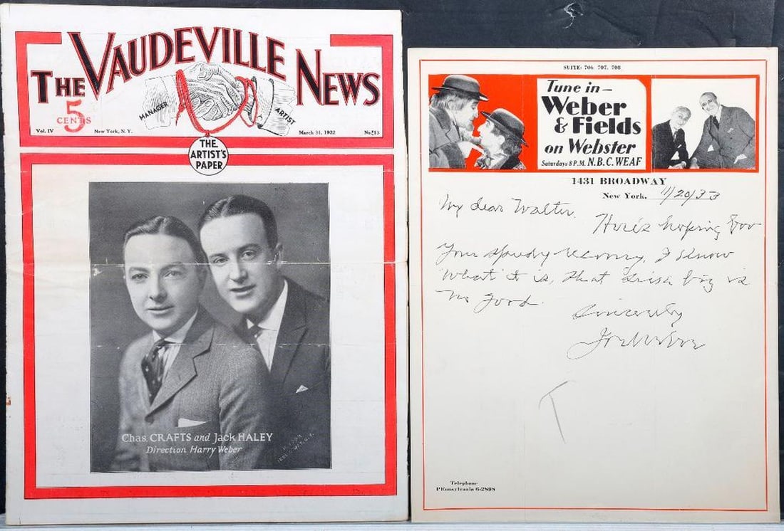 Joseph Field ALS to Winchell, and Other Vaudeville Ephemera (1 of 4)