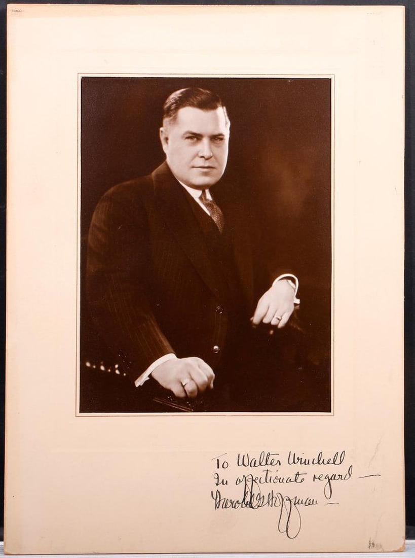 Gov. Harold G. Hoffman, Photo Signed to Winchell, with Letter [Lindbergh Case]: [LINDBERGH CASE; WALTER WINCHELL.] HAROLD GILES HOFFMAN (1896-1954). Original/vintage photo portrait of the 41st Governor of New Jersey (1935-1938); the matte signed and inscribed: "To Walter Wi