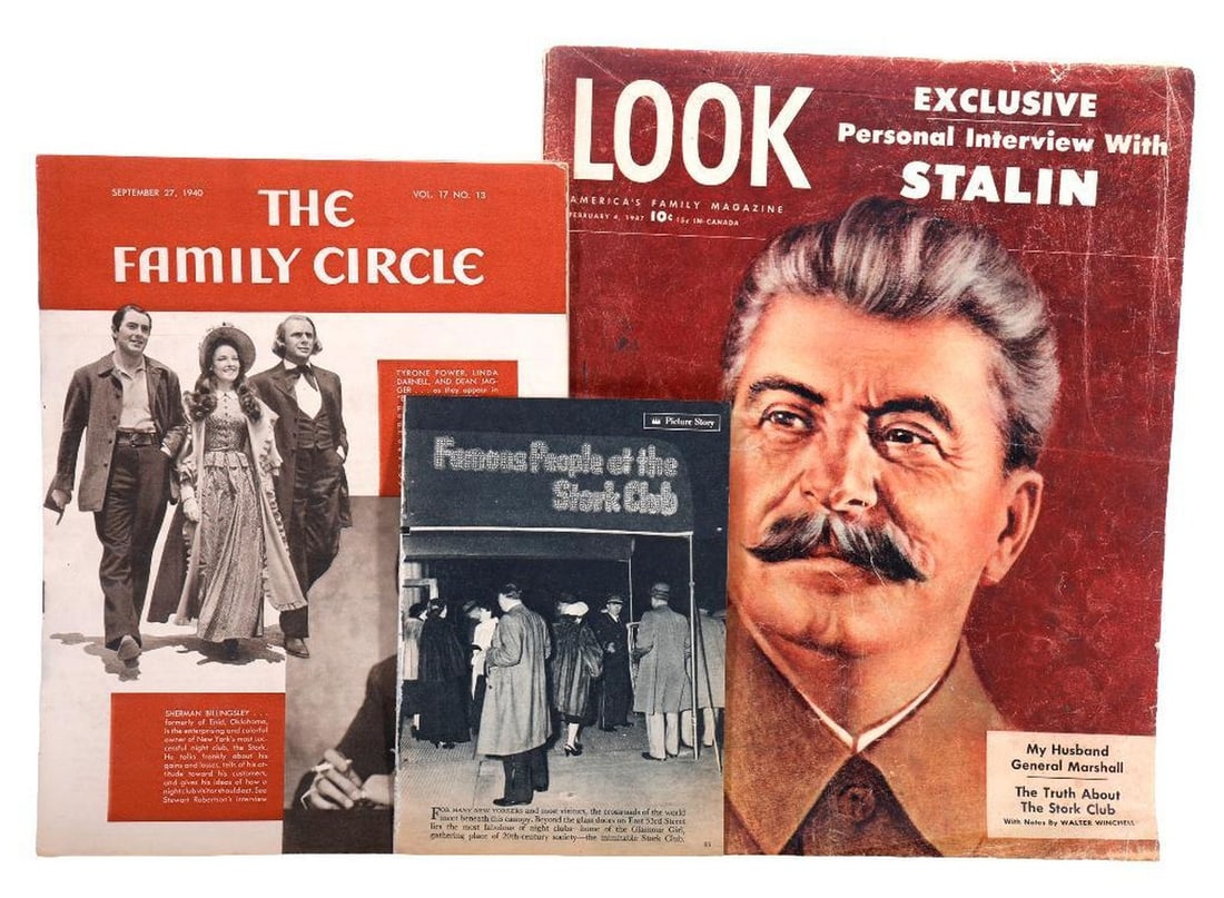 The Stork Club Featured in Magazines (3), 1940s: THE STORK CLUB FEATURES: 1.) CORONET MAGAZINE (excerpt), November 1949, "Picture Story" segment of "Famous People at the Stork Club." 2.) THE FAMILY CIRCLE, Vol. 17 No. 13, September 27, 194