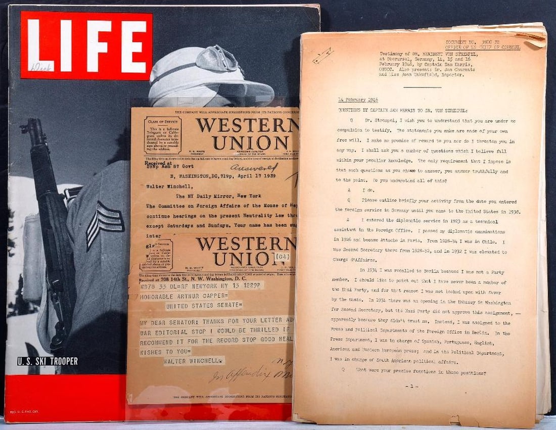 Winchell WWII-Era Telegrams (2), with Wartime Clippings/Ephemera (1 of 5)