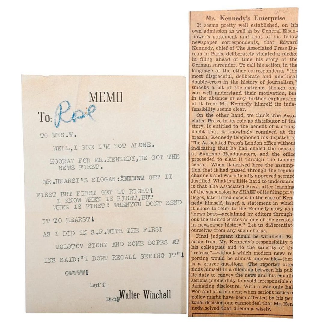 Humorous Walter Winchell Note, with Assorted Ephemera/Signatures (1 of 5)