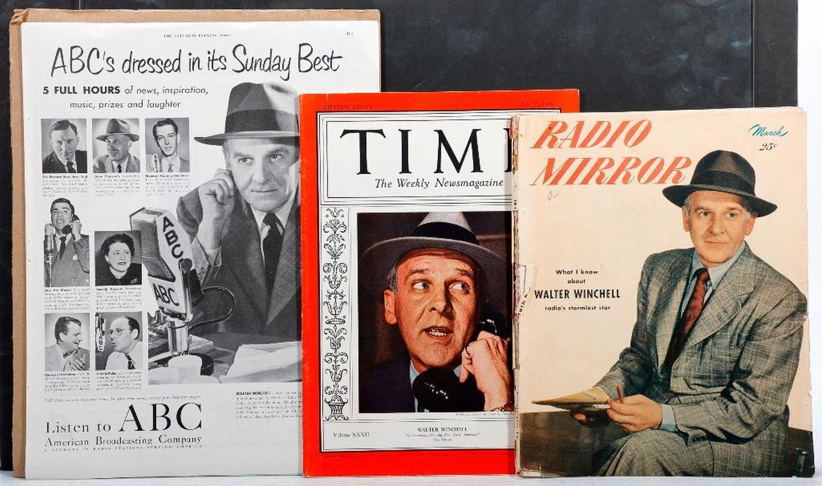 Walter Winchell Magazine Covers/Ads (3): WALTER WINCHELL FEATURED IN MAGAZINES/ADS: 1.) TWO EARLY BROADCAST ADS. "O.K. London!" Winchell and Jack Hylton in London; and, "On the Night Before Christmas... From East coast to West The air will b