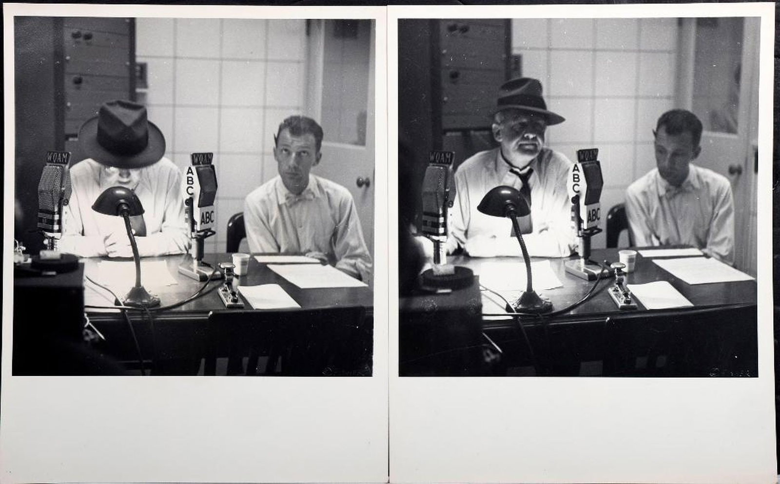 Ray Fisher (1924-2020), Walter Winchell Original Photos (5): Artist: Ray Fisher (1924-2020). Title/Description: Walter Winchell series, broadcasting at ABC affiliate WQAM in Miami (5 images). Each print signed or marked [copyright] Fisher in pencil on